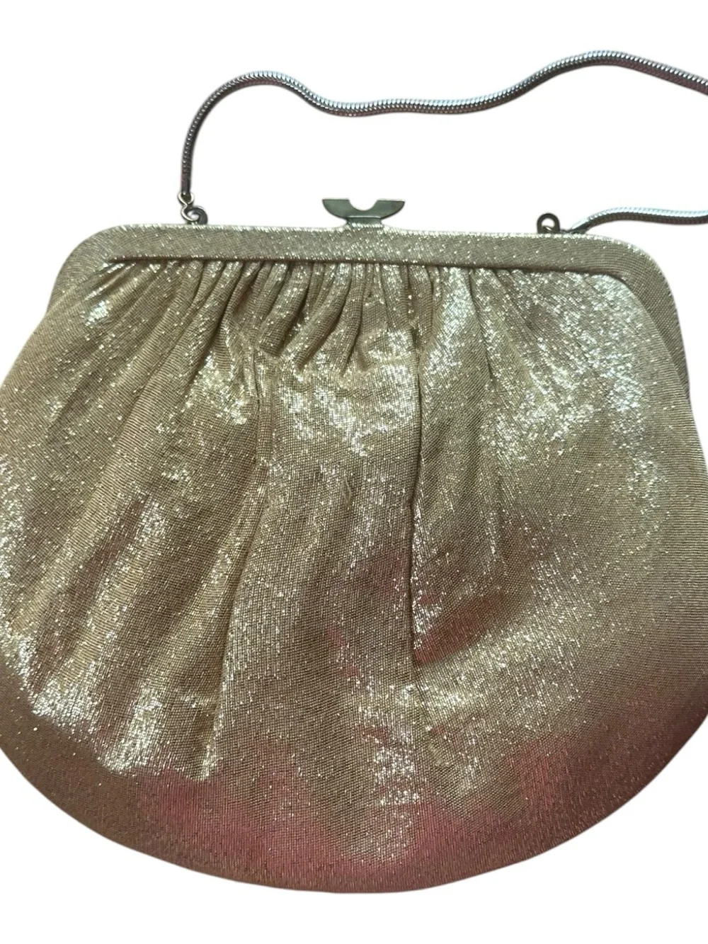 Vintage Gold Metallic Evening Bag Purse Clutch Chain Handle Formal Mid Century